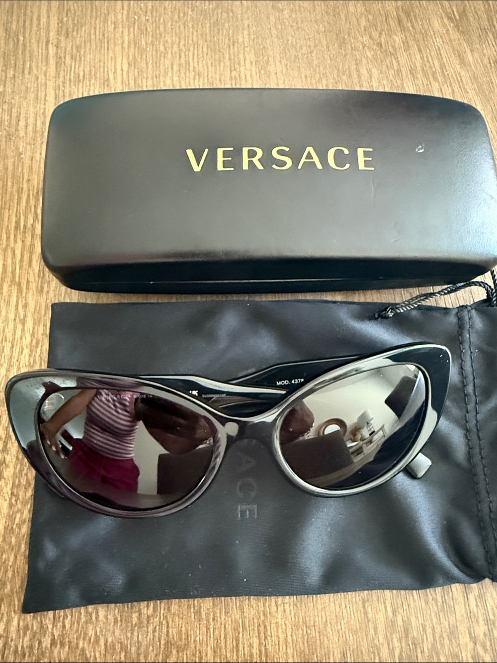 Versace Black Cat-Eye Sunglasses with Dark Lenses